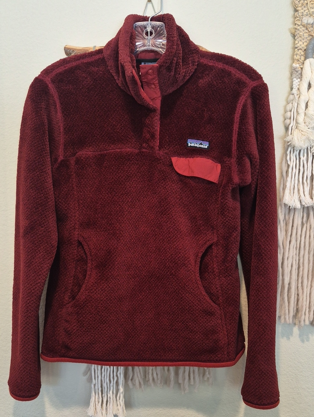 XS/S Patagonia Burgundy Re-Tool Snap-T Cozy Polartec Pullover Kangaroo Pocket - Picture 1 of 16